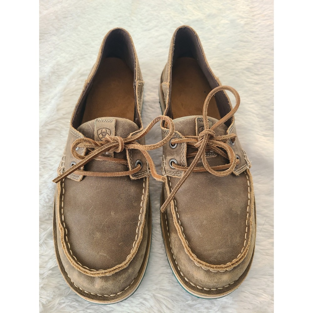Ariat Castaway Cruiser Boat Shoes Tan Leather Turquoise Sole Womens 10B 10023017